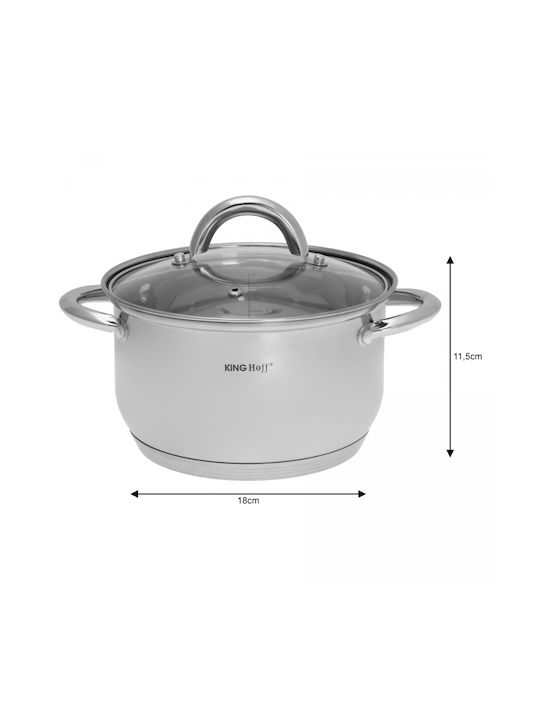 KING Hoff Pots Set Made of Stainless Steel Silver with Non-Stick Interior Coating 3 Pieces