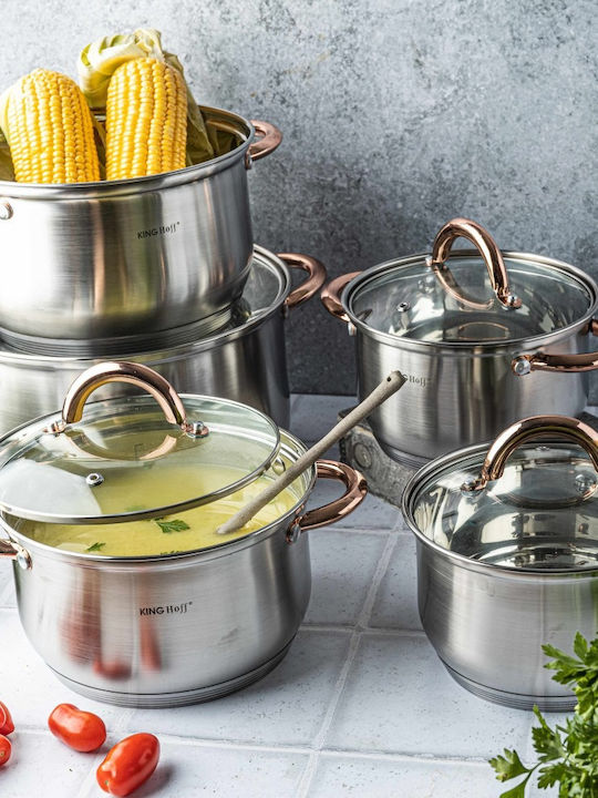 KING Hoff Pots Set Made of Stainless Steel Inox Copper with Non-Stick Interior Coating 5 Pieces