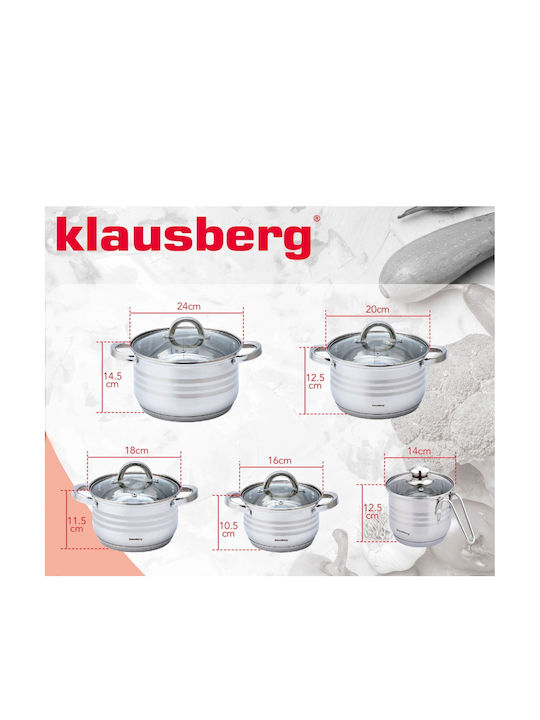 Klausberg Σετ Κατσαρόλες από Ανοξείδωτο Ατσάλι Silver με Αντικολλητική Επίστρωση 10τμχ