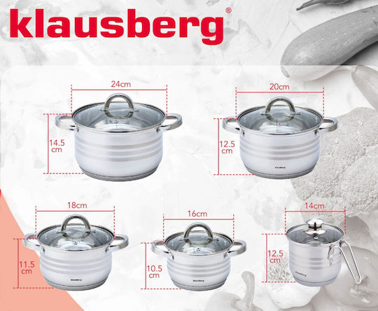 Klausberg Σετ Κατσαρόλες από Ανοξείδωτο Ατσάλι Silver με Αντικολλητική Επίστρωση 5τμχ