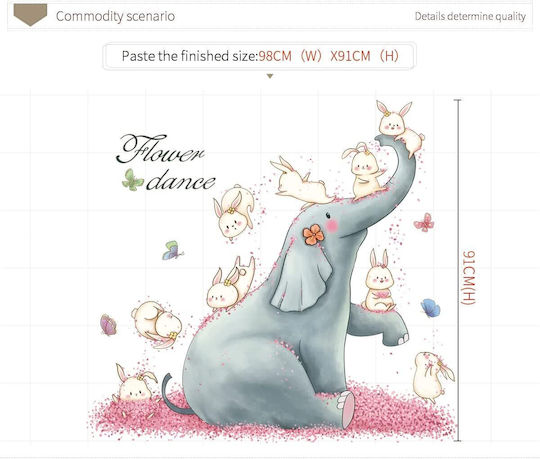 Kids Vinyl Wall Sticker Elephant With Animals And Bunnies