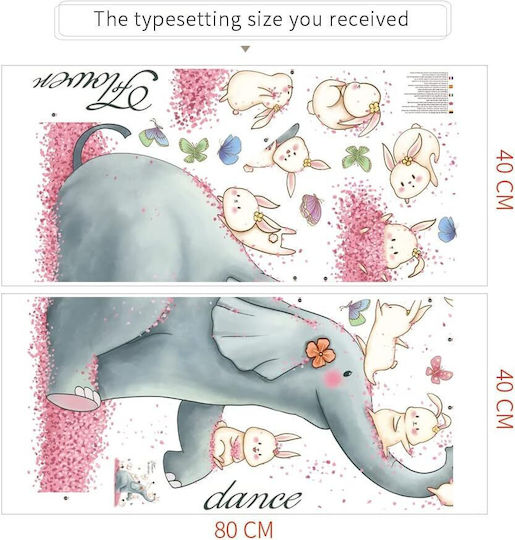 Kids Vinyl Wall Sticker Elephant With Animals And Bunnies