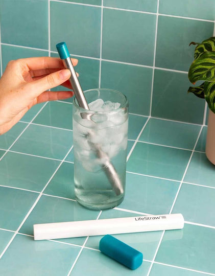 Преизползваема водна филтрираща сламка Lifestraw от неръждаема стомана, 3 броя, сини