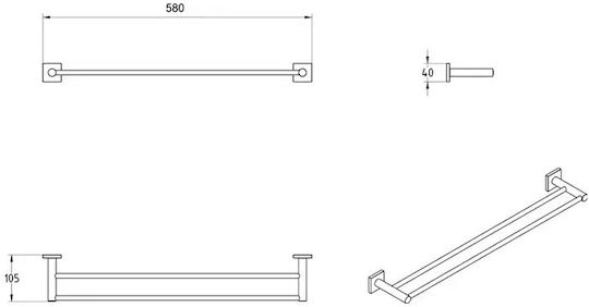 Verdi Delta Ράγα Μπάνιου Διπλή Επιτοίχια με Βίδες ​60x10.5cm Ασημί