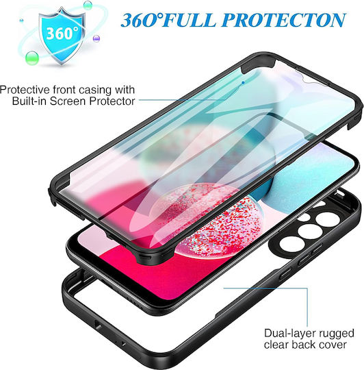 Techsuit Colorverse 360 Silikon Set mit gehärtetem Glas Schwarz (Galaxy A14)