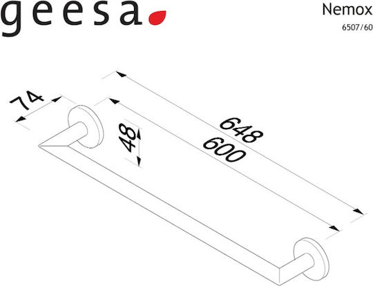 Geesa Nemox Ράγα Μπάνιου Μονή Επιτοίχια με Βίδες ​60x7.4cm Inox Ασημί