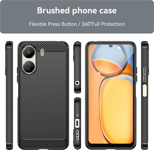 Techsuit Carbon Umschlag Rückseite Silikon Schwarz (Redmi 13C / Poco C65 4G)
