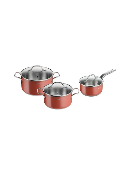 Tefal Pots Set of Stainless Steel with No Coating Red 6pcs