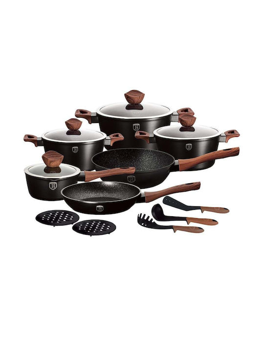 Berlinger Haus Forest Line Cookware Set of Aluminum with Stone Coating Black 15pcs