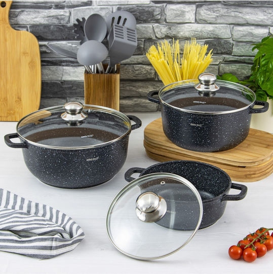 KING Hoff KING Hoff Töpfe Set aus Aluminium Marble mit Innenbeschichtung aus Stein 3-teilig