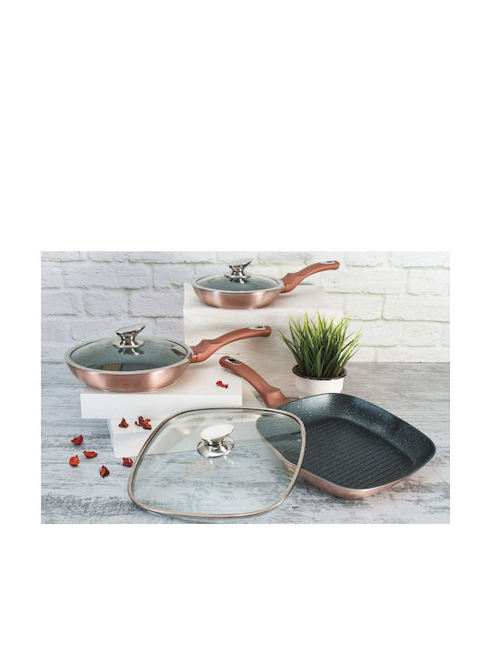 Berlinger Haus Metallic Line Σετ Τηγάνια από Αλουμίνιο Rose Gold Collection με Επίστρωση από Πέτρα 3 Σκευών