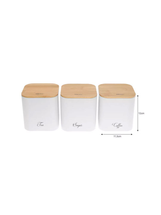 KING Hoff Set of 3 Jars for Coffee Tea Sugar with Lid Glass White 11.5x11.5x12.3cm 3 Pieces
