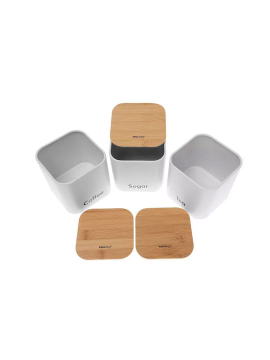 KING Hoff Set of 3 Jars for Coffee Tea Sugar with Lid Glass White 11.5x11.5x12.3cm 3 Pieces