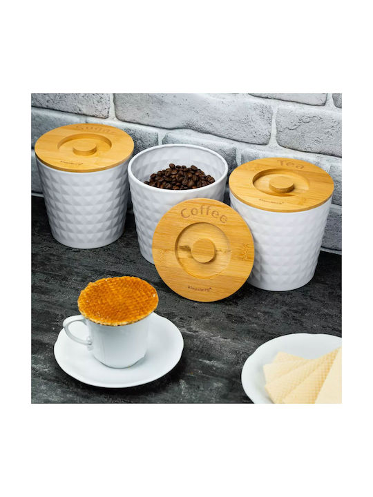 Klausberg Set 3 Pieces Coffee Tea Sugar Jars with Lid Stainless Steel White 13.5x13.5x14.5cm