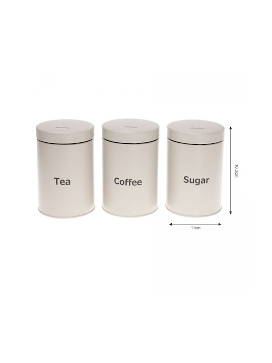 Klausberg Set of 3pcs Jars for Coffee / Tea / Sugar with Lid made of Stainless Steel Gray 11x11x11cm