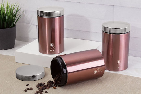 Berlinger Haus i-Rose Collection Set of 3 Food Jars for Coffee Sugar and Tea with Lid made of Stainless Steel Pink 1900ml 3 Pieces
