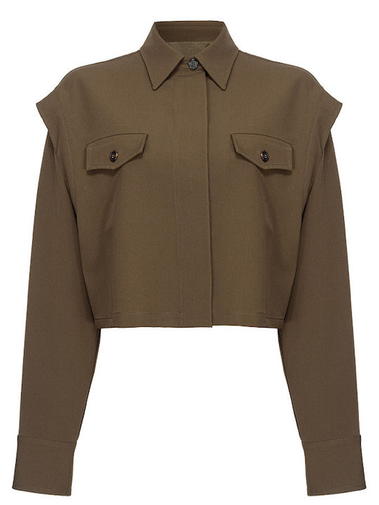 Fioriera Camicia Μακρυμάνικο Γυναικείο Πουκάμισο Χακί