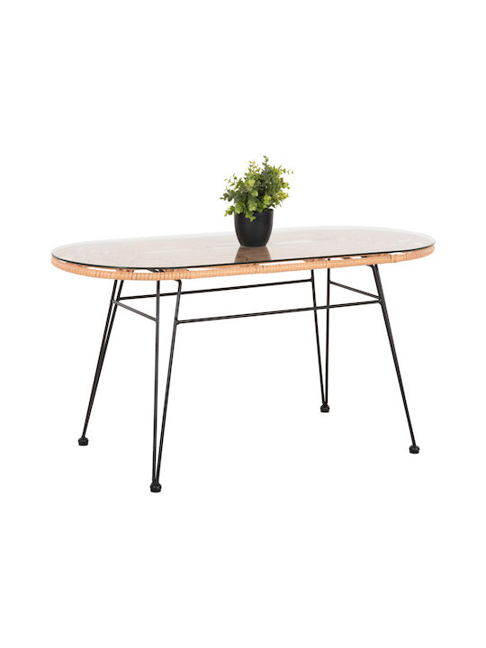 Маса Стабилна Метален със Стъклена Повърхност Allegra Beige, Black 100x45x51бр