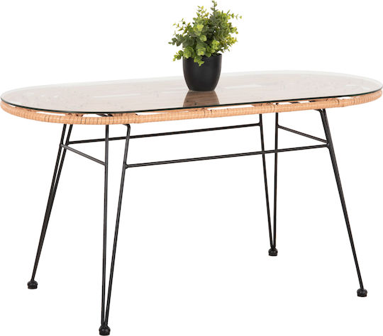 Маса Стабилна Метален със Стъклена Повърхност Allegra Beige, Black 100x45x51бр