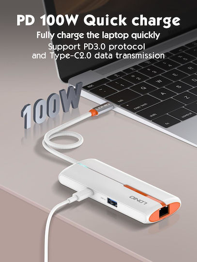 Ldnio USB-Hub 4 Anschlüsse USB 3.0 mit USB-C Anschluss Ethernet Weiß