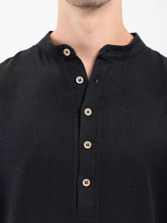 Short-sleeved Linen Shirt Black