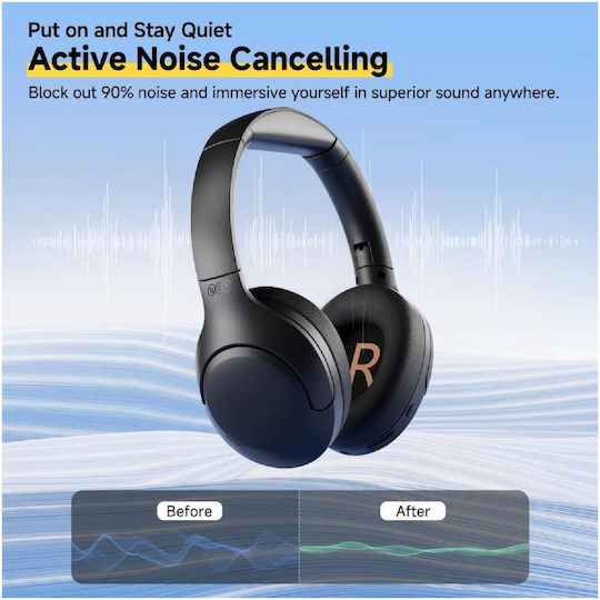 QCY H3 Lite ANC Ασύρματα / Ενσύρματα Over Ear Ακουστικά με 60 ώρες Λειτουργίας και Quick Charge Μαύρα