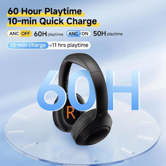 QCY H3 Lite ANC Ασύρματα / Ενσύρματα Over Ear Ακουστικά με 60 ώρες Λειτουργίας και Quick Charge Μαύρα