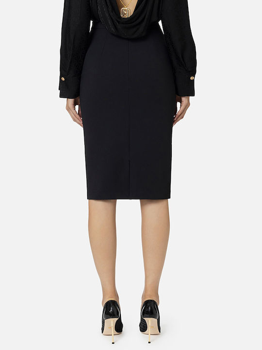 Elisabetta Franchi Satin High Waist Midi Skirt in Black color