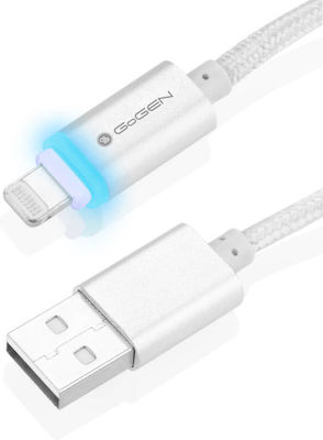 GoGEN Împletit USB-A la Cablu Lightning Argint 1m