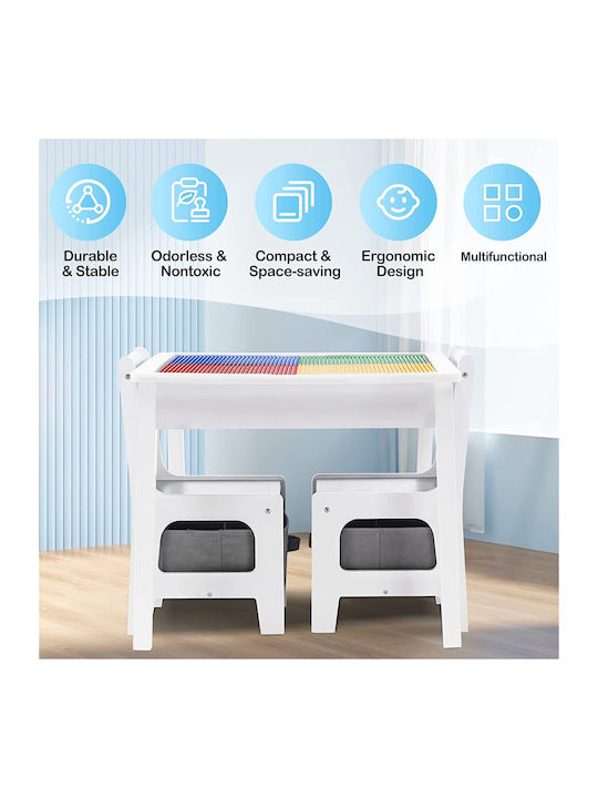 Kids Table and Chairs Set made of Wood White