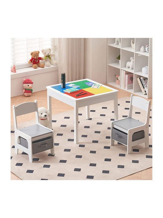 Kids Table and Chairs Set made of Wood White