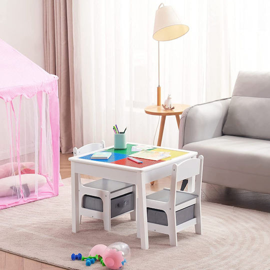 Kinder Tischset mit Stühlen aus Holz Weiß