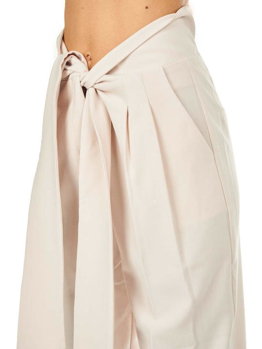 Women's High-waisted Fabric Trousers Beige