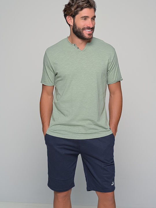 Van Hipster Men's Athletic T-shirt Short Sleeve with Buttons Green