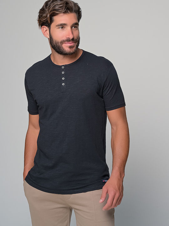 Van Hipster Men's Athletic T-shirt Short Sleeve with Buttons Black