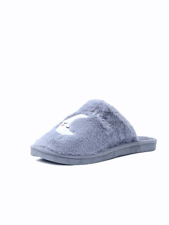 Confly Winter Women's Slippers with fur in Gray color