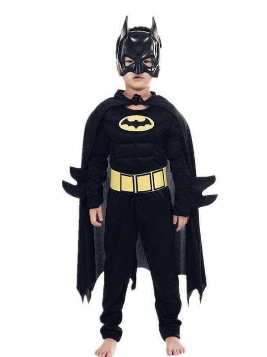 Classic Batman Costume Set Muscles Plastic Mask Boys Black