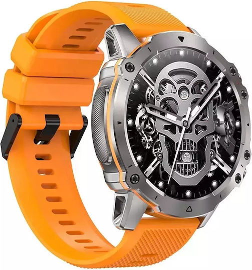 Nubi AK56 Smartwatch mit Pulsmesser (Silver / Extra Orange Silicone Strap)