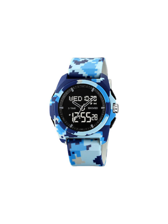Skmei Αναλογικό/Ψηφιακό Ρολόι Μπαταρίας με Καουτσούκ Λουράκι Army Blue