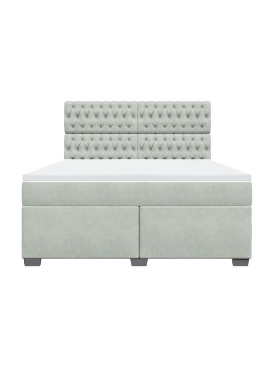 King Size Bett mit Samt Grau mit Lattenrost & Matratze 180x200cm