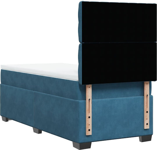 Einzelbett Mit Stoff Blau Mit Lattenrost & Matratze 90x190cm
