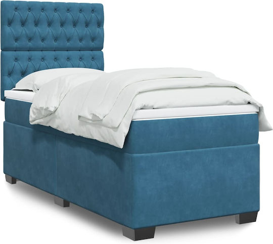 Einzelbett Mit Stoff Blau Mit Lattenrost & Matratze 90x190cm
