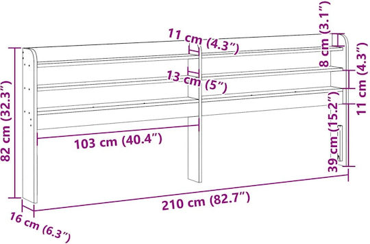 vidaXL Табла За Легло Дървено Кафяво 210x82см