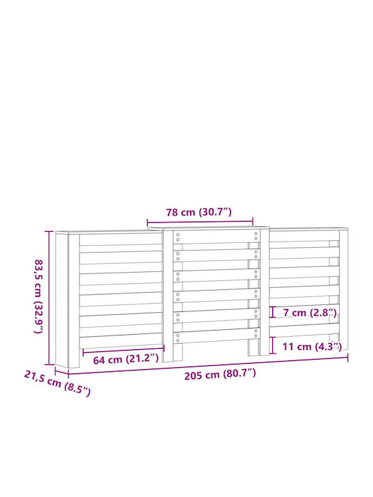 vidaXL Husă Pentru Radiator Din PAL Negru 205x21.5x83.5cm
