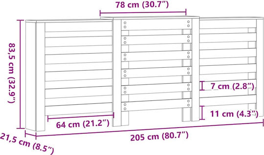 vidaXL Husă Pentru Radiator Din PAL Gri 205x21.5x83.5cm