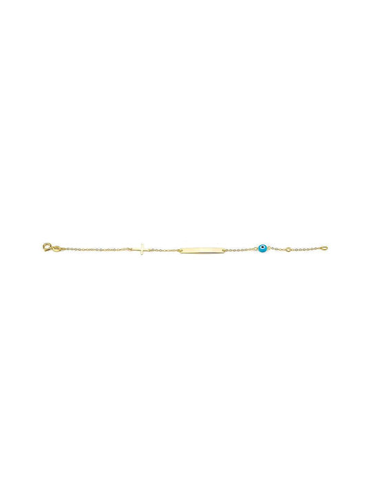 Goldsmith Kids Bracelet ID from Gold-plated Silver with Evil Eye & Σταυρό