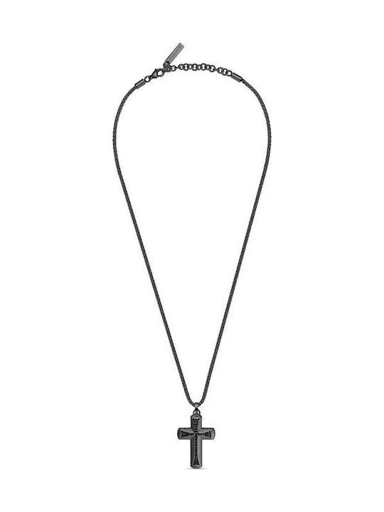 Police Black Men's Cross from Steel with Chain Crossroads