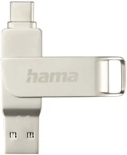 HAMA 64GB USB 3.0 Стик с връзка USB-C & USB-A Сребрист