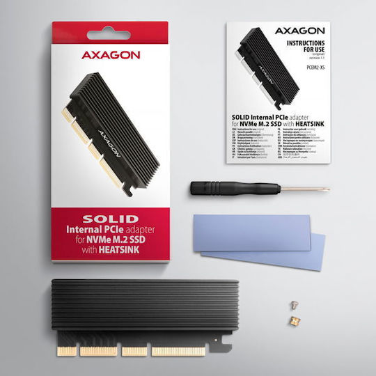 Axagon Pcem2-xs 1x Internal Slot M.2 Nvme Pcie X16 X8 X4 Card Passive Aluminum Heatsink