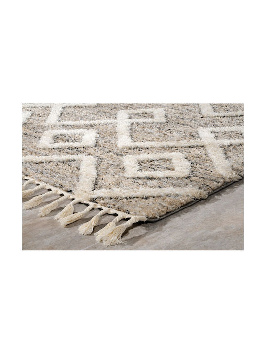 Tzikas Carpets 37336 Teppich Rund Synthetisch mit Fransen Beige